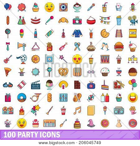 100 party icons set in cartoon style for any design vector illustration