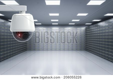 3d rendering security camera in safe deposit boxes room