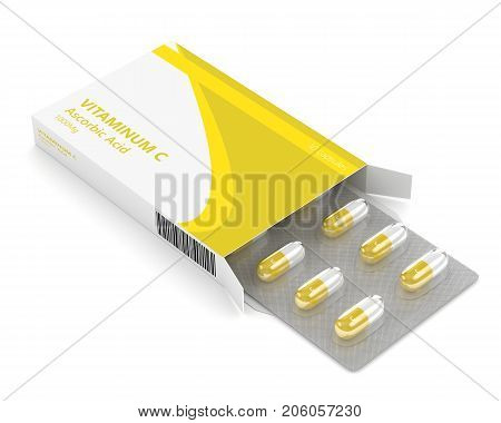 3D Render Of Vitamin C Pills On Blister