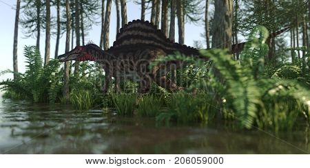 3d rendering of the hunting spinosaurus 