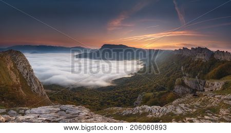 Clouds in the valley under Beriain peak