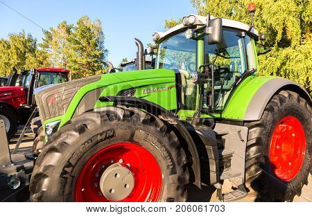 Russia Samara - September 23 2017: Modern agricultural tractor Fendt 933 Vario at the annual Volga agro-industrial exhibition