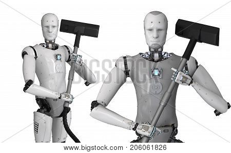 Robot Holding Vacuum Cleaner