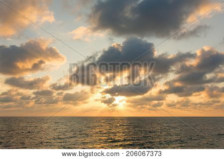 Beautiful sunset sky over the Andaman sea near Koh Kud island, Thailand