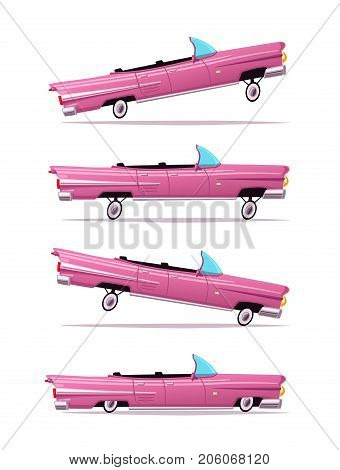 Retro car. Vintage lowrider. Cartoon vector illustration. Oldschool style. For stickers, banners logo