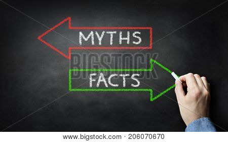 Businessman drawing Myths or Facts on blackboard concept