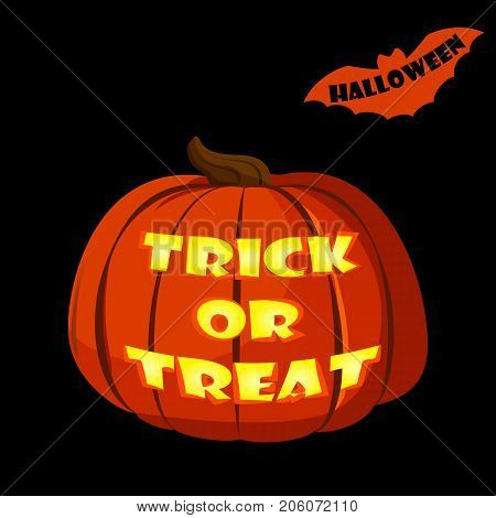 Halloween pumpkin isolated on black background. Trick or treat carving. Jack o Lantern design element.
