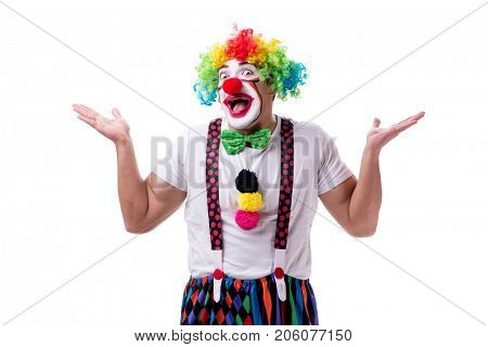 Funny clown acting silly isolated on white background