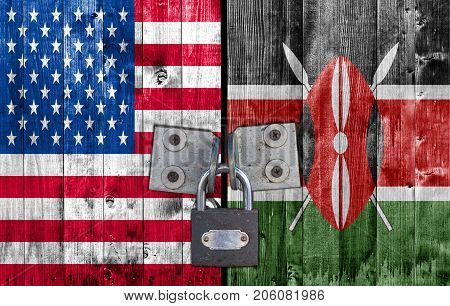 US and Kenya flag on door with padlock
