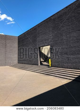 Poland, Gdansk - JUNE 12, 2017: Premise without roof, theater with gray walls in the open air