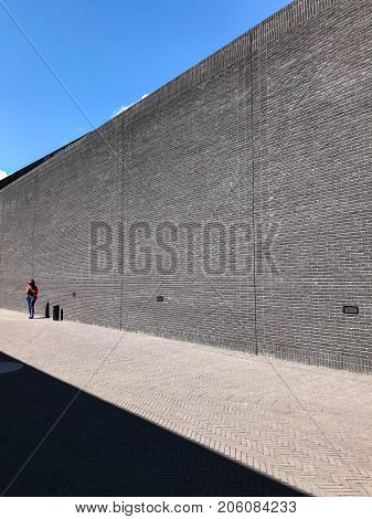 Poland, Gdansk - JUNE 12, 2017: Premise without roof, theater with gray walls in the open air
