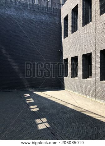 Poland, Gdansk - JUNE 12, 2017: Premise without roof, theater with gray walls in the open air