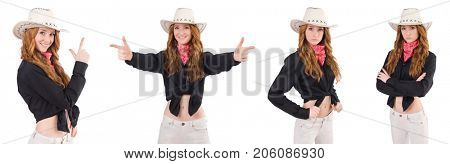Woman cowgirl isolated on white