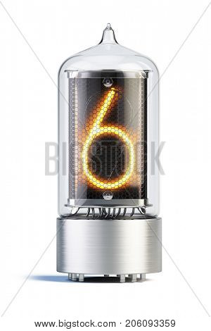 Nixie tube indicator isolated on white - set of decimal digits. 3d rendering.