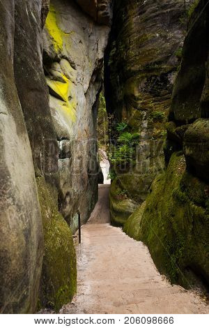 Unique rocks mountain Adrspasske skaly in national park Adrspach in Czech republic