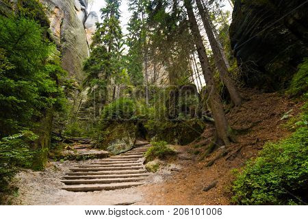 Unique rocks mountain Adrspasske skaly in national park Adrspach in Czech republic
