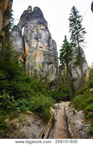 Unique rocks mountain Adrspasske skaly in national park Adrspach in Czech republic
