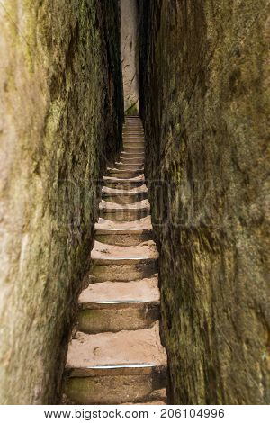 Unique rocks 'burrow' in mountain Adrspasske skaly in national park Adrspach in Czech republic
