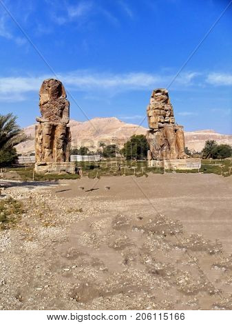 Egypt North Africa The Colossi of Memnon Thebes city of Luxor