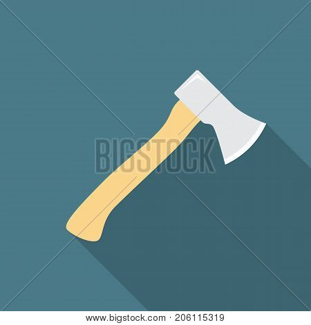 Axe icon with long shadow. Flat design style. Axe simple silhouette. Modern flat icon in stylish colors. Web site page and mobile app design vector element.