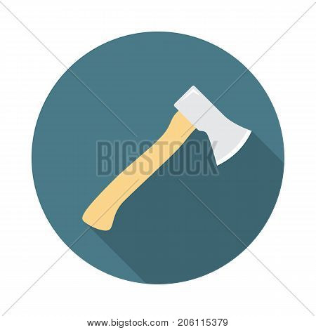 Axe circle icon with long shadow. Flat design style. Axe simple silhouette. Modern round icon in stylish colors. Web site page and mobile app design vector element.