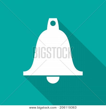 Bell icon with long shadow. Flat design style. Bell simple silhouette. Modern minimalist icon in stylish colors. Web site page and mobile app design vector element.