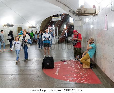Moscow, Russia - August 31.2017. Musical group - Vo veki vechni - at the festival in the metro.