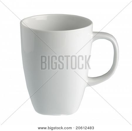 Tom vit kaffekopp isolerad på vit