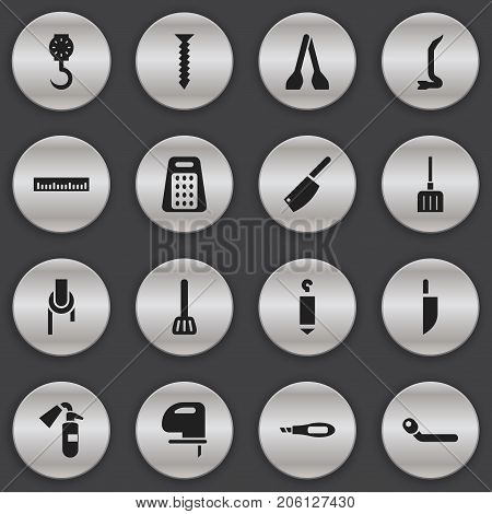 Set Of 16 Editable Apparatus Icons. Includes Symbols Such As Kitchen Spatula, Cuisine Utensil, Saw And More