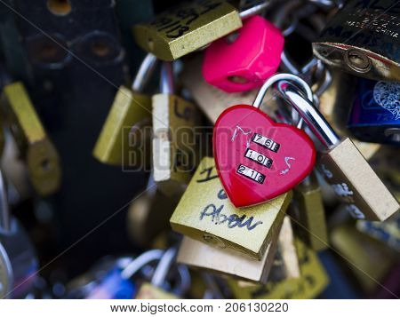 PARIS - May 6: Love Padlocks at Pont de l'Archevche on May 6, 2017, in Paris. The thousands of locks of loving couples symbolize love forever.