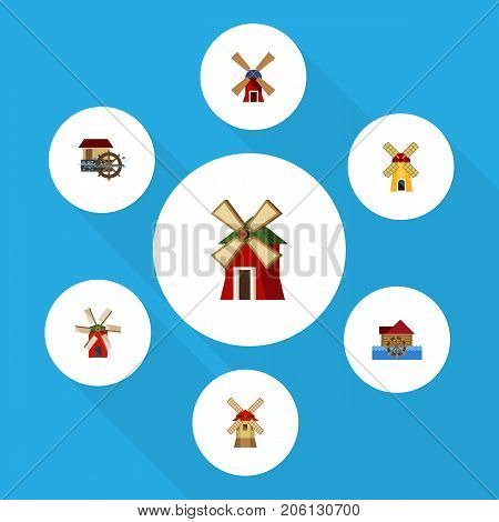 Flat Icon Alternative Set Of Ecology, Watermill, Propeller And Other Vector Objects