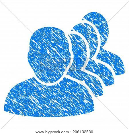 Grunge People Squad icon with grunge design and dirty texture. Unclean vector blue People Squad pictogram for rubber seal stamp imitations and watermarks. Draft sign symbol.