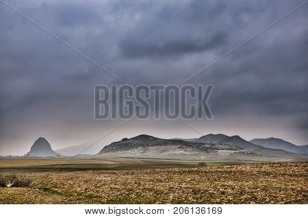 Majestic Sunset In The Mountains Landscape. Dramatic Sky Clouds. Azerbaijan, Gazakh Big Caucasus