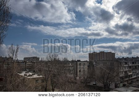 Balconies In An Old Panel Pre-fabricated Houses, Soviet Buildings In Baku Azerbaijan