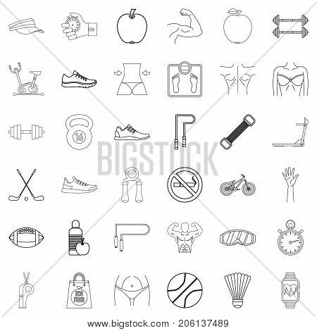 Fitbody icons set. Outline style of 36 fitbody vector icons for web isolated on white background