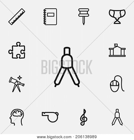 Set Of 12 Editable Teach Outline Icons. Includes Symbols Such As Classbook, Goblet, Straightedge And More