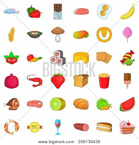 Fresh fruit icons set. Cartoon style of 36 fresh fruit vector icons for web isolated on white background