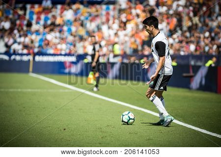 VALENCIA, SPAIN - SEPTEMBER 16: Carlos Soler during Spanish La Liga match between Levante Ud and Valencia CF at Ciutat de Valencia Stadium on September 16, 2017 in Valencia, Spain