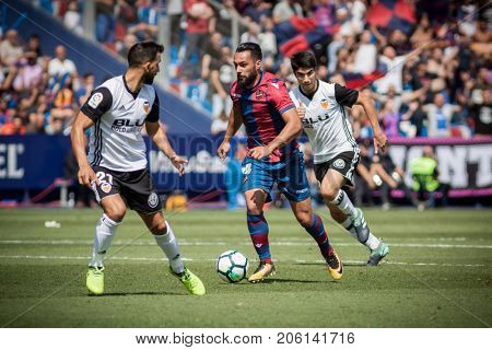 VALENCIA, SPAIN - SEPTEMBER 16: Ivi with ball  during Spanish La Liga match between Levante Ud and Valencia CF at Ciutat de Valencia Stadium on September 16, 2017 in Valencia, Spain