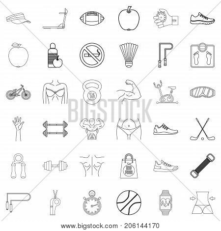 Sport icons set. Outline style of 36 sport vector icons for web isolated on white background