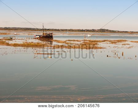 Beautiful Peaceful Harbour Scene Estuary Maldon Boat Mast Reflections