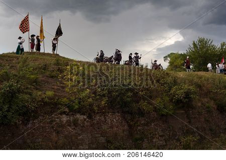 PALMANOVA ITALY - SEPTEMBER 03: Historical Groups dressed in ancient clothes during the historical Reenactment a.d. 1615 on September 03 2017