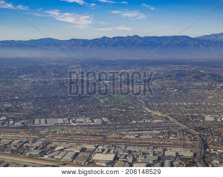 Aerial View Of East Los Angeles, Bandini, View From Window Seat In An Airplane