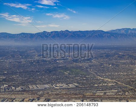 Aerial View Of East Los Angeles, Bandini, View From Window Seat In An Airplane