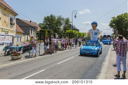 Sainte Marguerite sur Mer France - July 09 2015: Krys Caravan during the passing of Publicity Caravan before the stage 6 of Le Tour de France 2015 on 09 July 2015. Krys is an important chain of optical stores in France and sponsors the White Jersey.