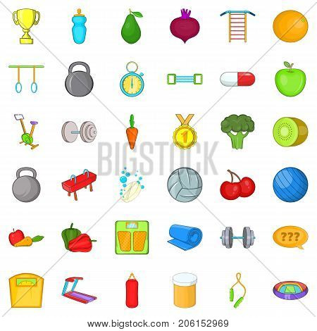 Fitness icons set. Cartoon style of 36 fitness vector icons for web isolated on white background