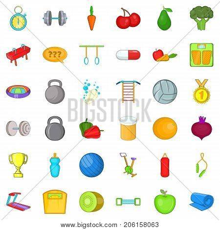 Workout icons set. Cartoon style of 36 workout vector icons for web isolated on white background