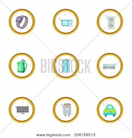 Smart home device icons set. Cartoon style set of 9 smart home device vector icons for web design