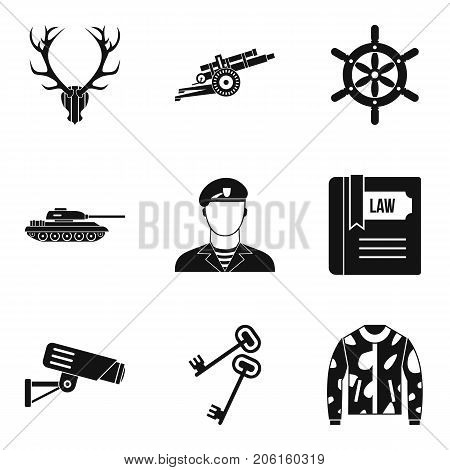 Military training icons set. Simple set of 9 military training vector icons for web isolated on white background