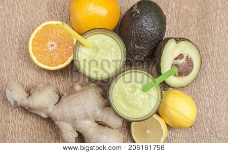 Ginger- Avocado Shot Healthy Power- Drink Smoothies  Ingredients Top